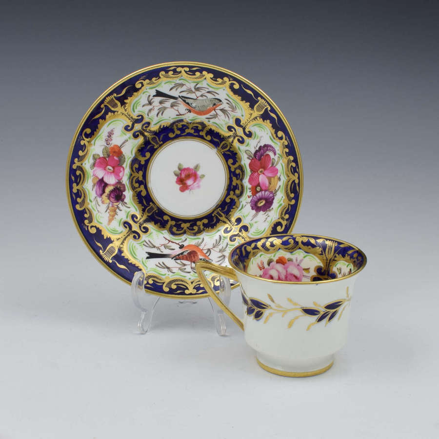 Coalport Porcelain Coffee Cup & Saucer Bird Pattern 759 c.1820
