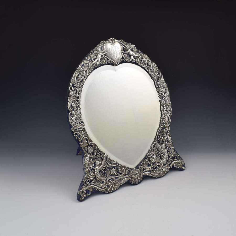 Large Victorian Heart Shaped Silver Dressing Table Mirror Comyns