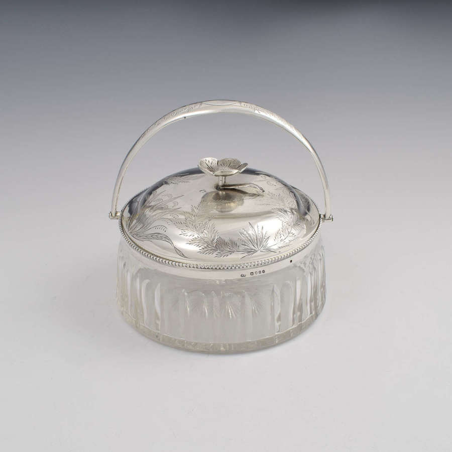 Victorian Aesthetic Movement Silver & Cut Glass Preserve / Jam Jar