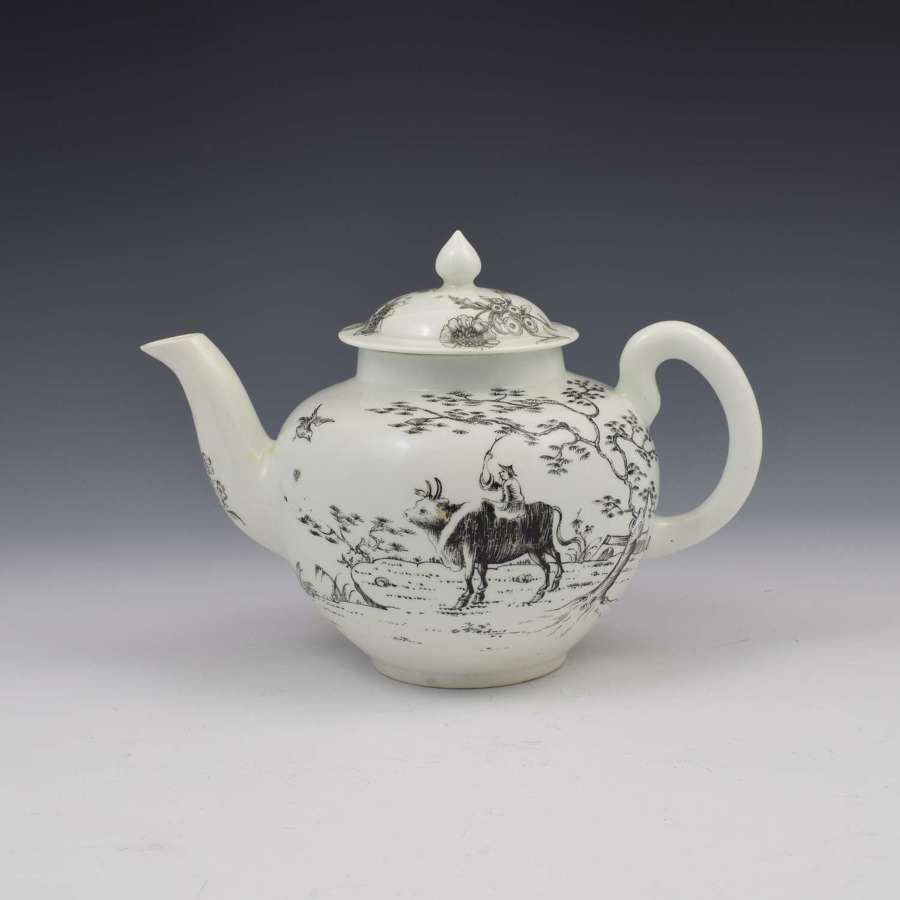 First Period Worcester Porcelain Boy On A Buffalo Teapot  c.1755-1765