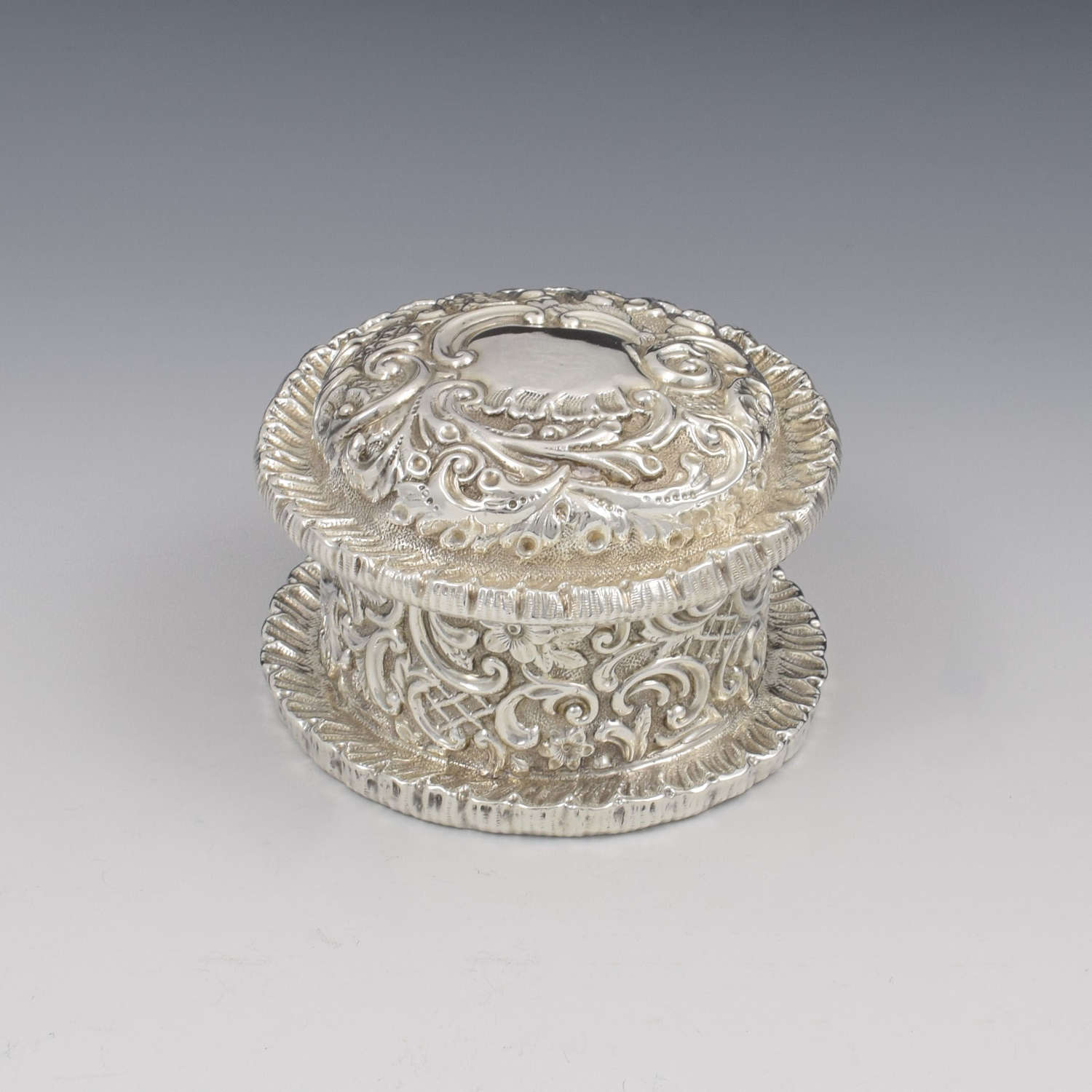 Victorian Circular Embossed Silver Trinket / Jewellery Box