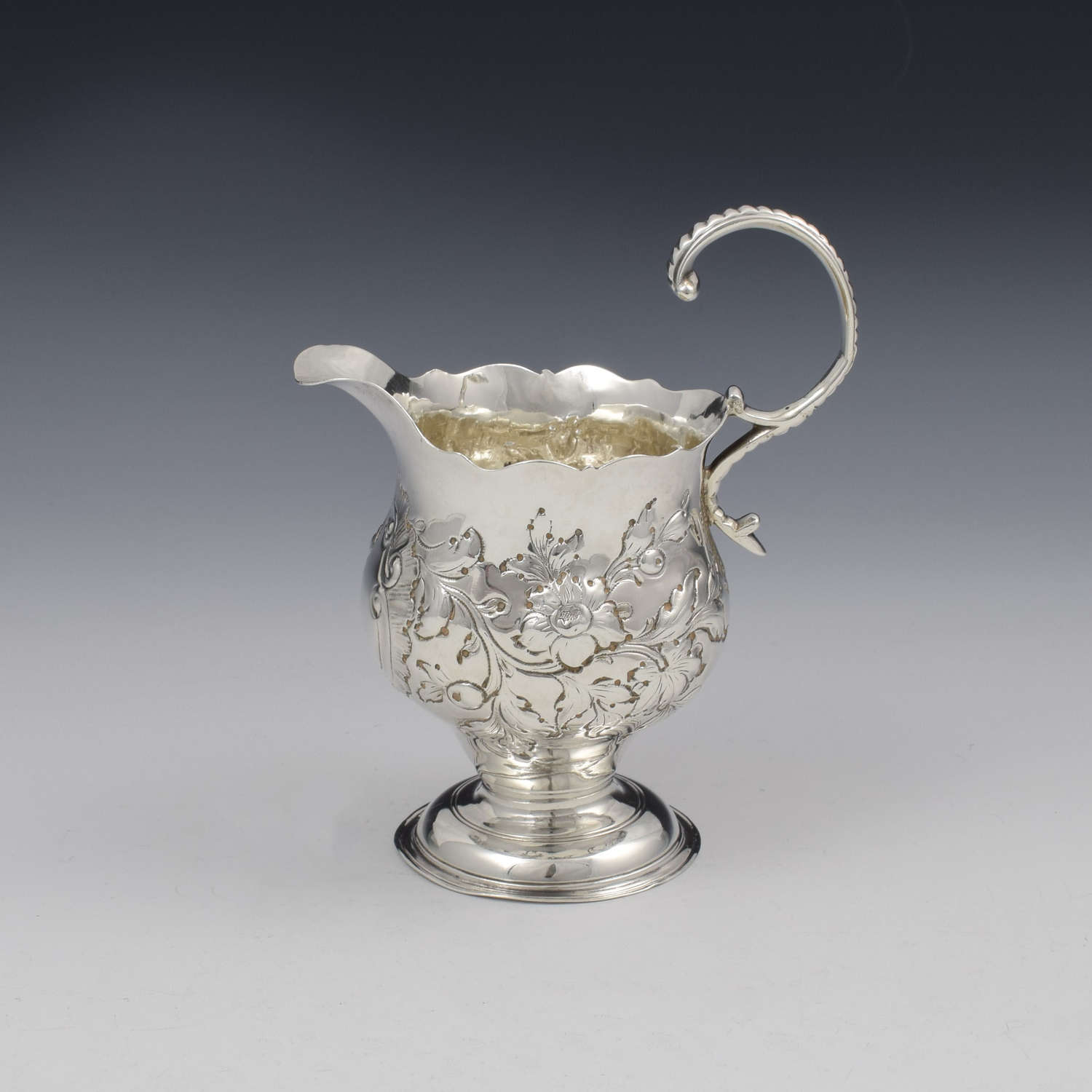 Georgian Silver Embossed Pedestal Cream Jug c.1773