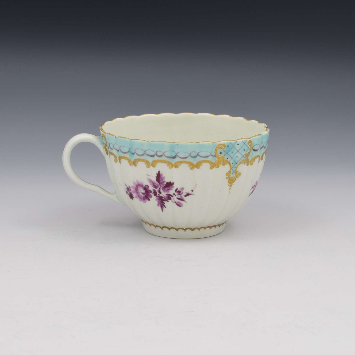 First Period Worcester Porcelain Sevres Style Fluted Tea Cup c.1775