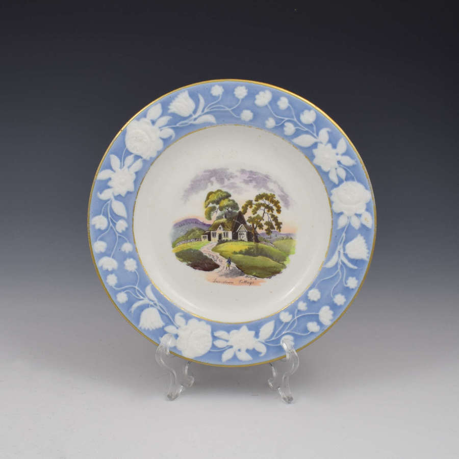 Georgian New Hall Porcelain Landscape Dessert Plate Lansdown Cottage