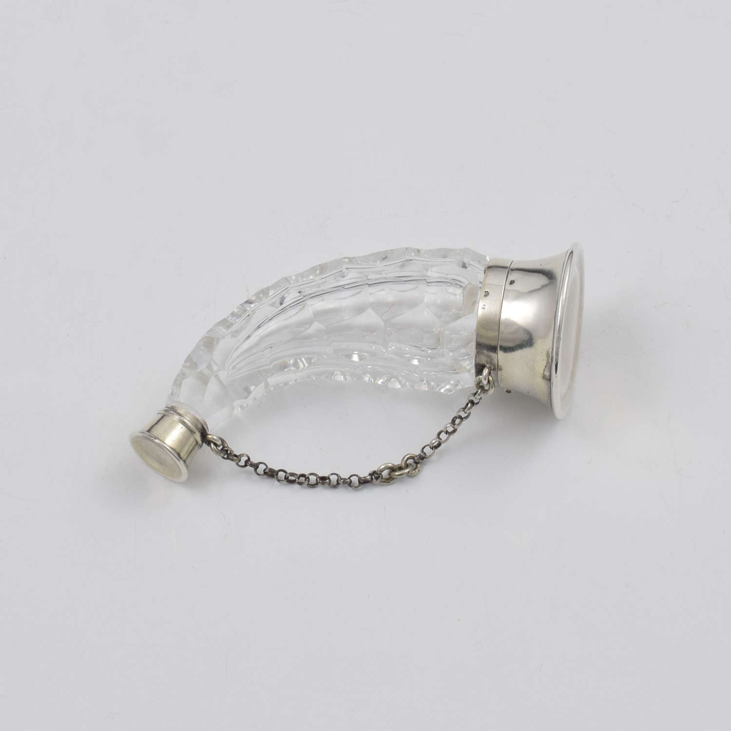 French Silver & Cut Glass Cornucopia Shape Scent Bottle c.1880