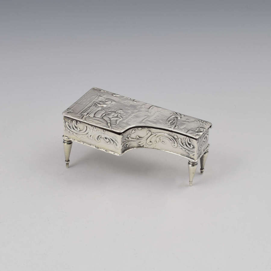 German Hanau Silver Novelty Miniature Harpsichord Embossed Trinket Box
