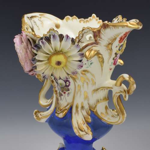 Stunning Pair Of Coalport Porcelain Coalbrookdale Rococo Flower Encrusted Vases c.1835
