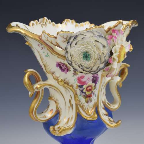 Stunning Pair Of Coalport Porcelain Coalbrookdale Rococo Flower Encrusted Vases c.1835