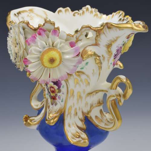 Stunning Pair Of Coalport Porcelain Coalbrookdale Rococo Flower Encrusted Vases c.1835