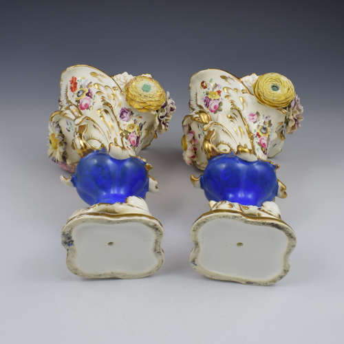 Stunning Pair Of Coalport Porcelain Coalbrookdale Rococo Flower Encrusted Vases c.1835