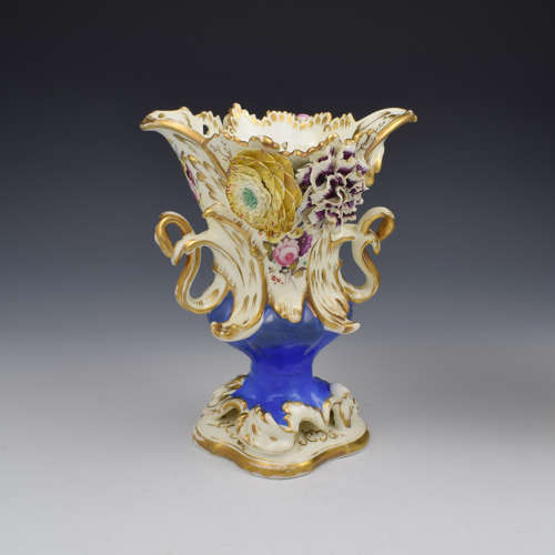 Stunning Pair Of Coalport Porcelain Coalbrookdale Rococo Flower Encrusted Vases c.1835