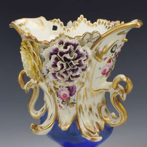 Stunning Pair Of Coalport Porcelain Coalbrookdale Rococo Flower Encrusted Vases c.1835