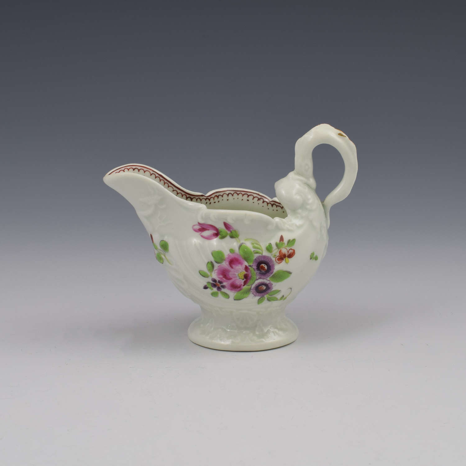 First Period Worcester Porcelain Dolphin Ewer Cream Boat c.1765-1770