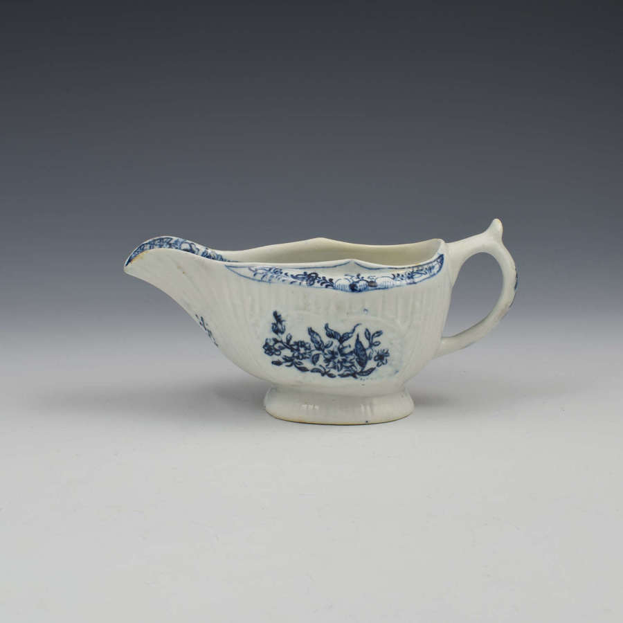 Lowestoft Porcelain Blue & White Floral Printed Sauceboat c.1780