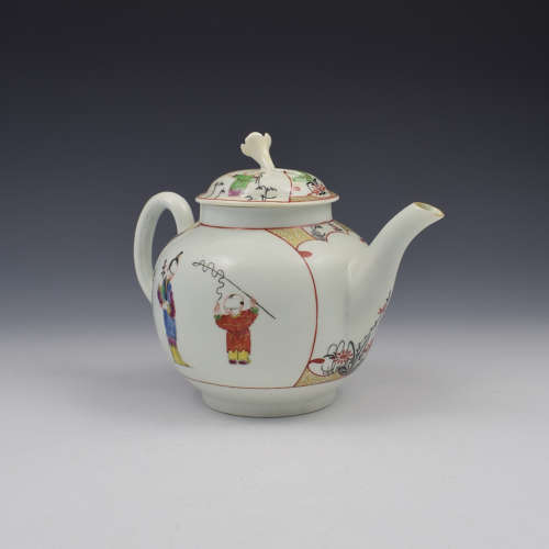 First Period Worcester Porcelain Chinoiserie / Mandarin Pattern Teapot