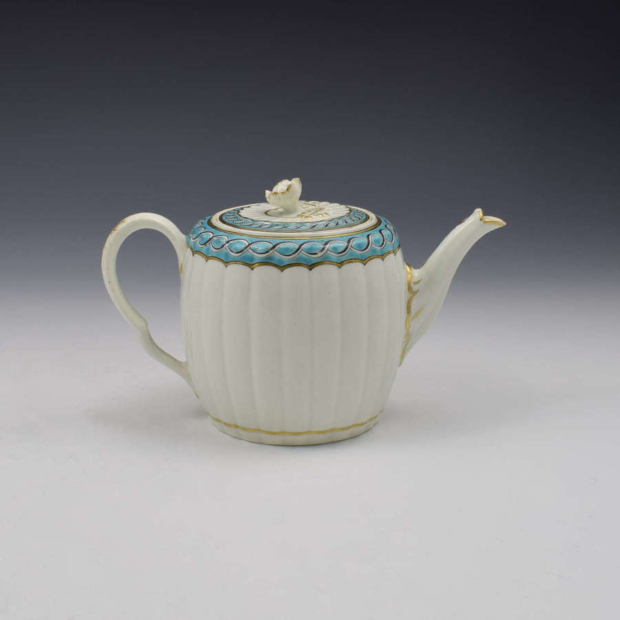 First Period Worcester Porcelain Barrel Fluted Teapot c.1770