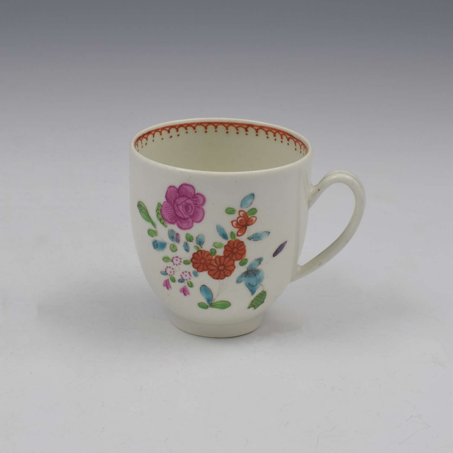 First Period Worcester Porcelain Floral Coffee Cup c.1770