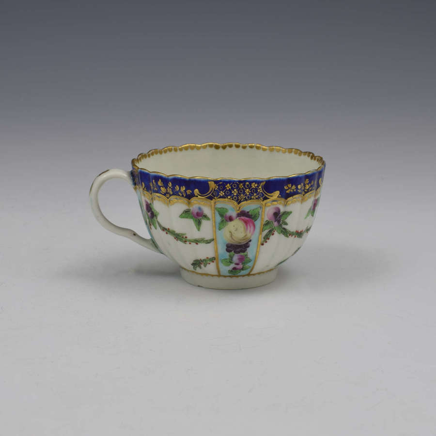 First Period Worcester Porcelain Sevres Style Fruit Fluted Tea Cup