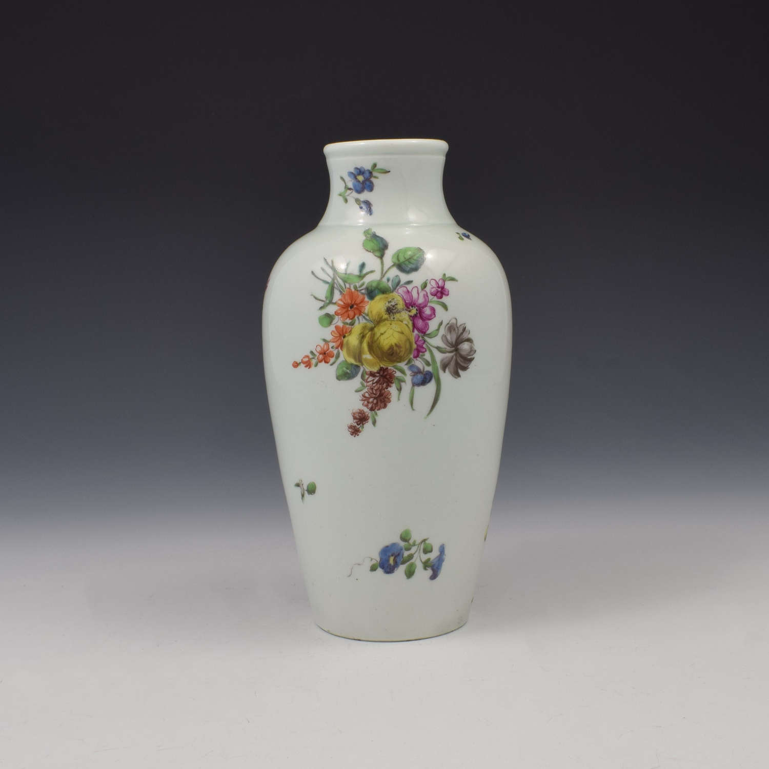 First Period Worcester Porcelain Ovoid Vase Floral Decoration c.1760