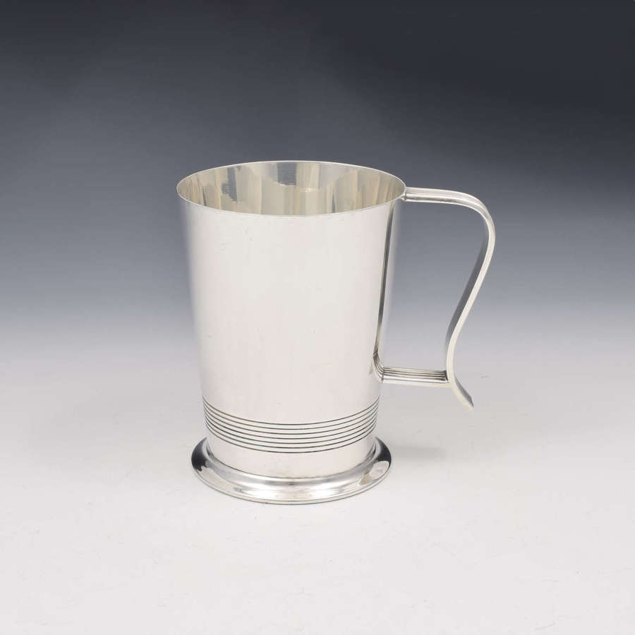 Fine Art Deco 1 Pint Sterling Silver Beer Mug / Tankard