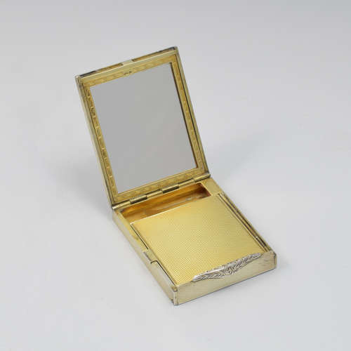 Superb Art Deco Silver Gilt & Red Guilloche Enamel Compact