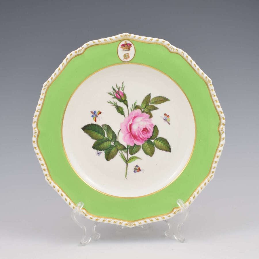 Fine Georgian Bloor Derby Porcelain Marquess Armorial Botanical Dessert Plate Rose c.1825