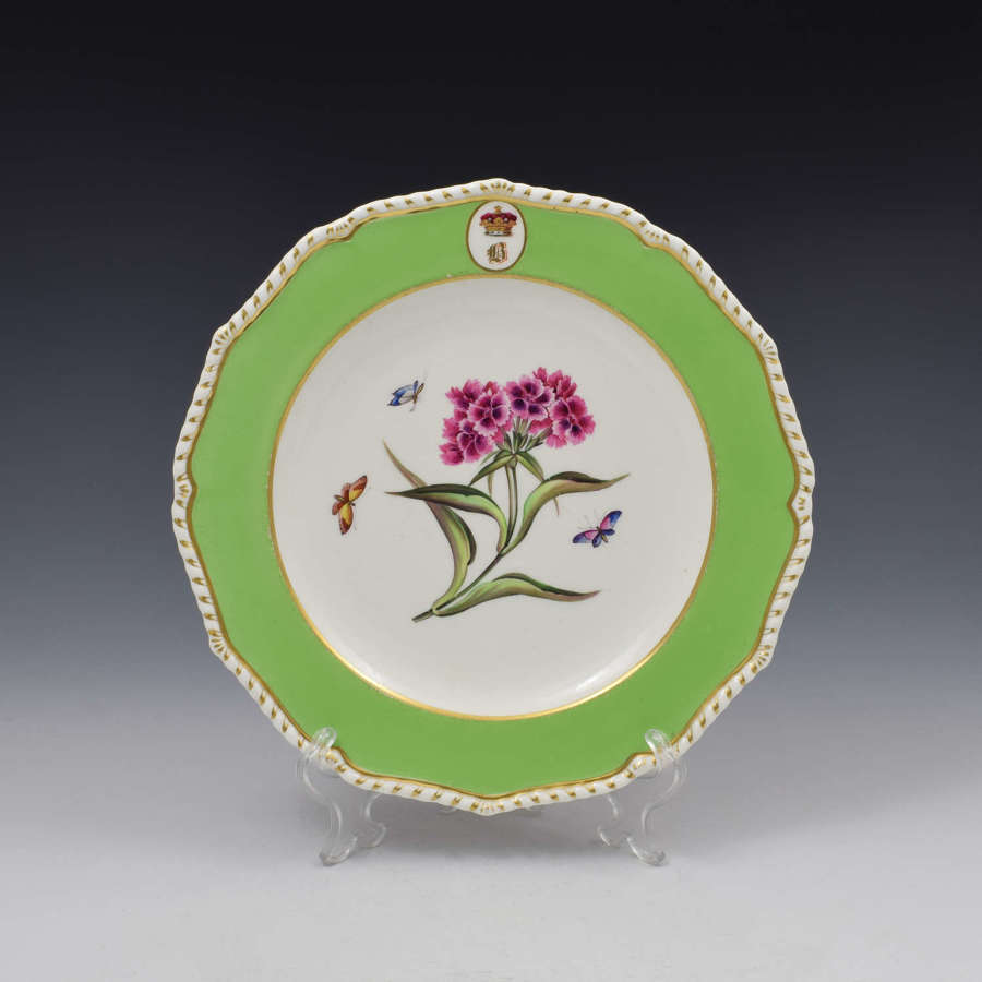 Bloor Derby Porcelain Marquess Armorial Botanical Dessert Plate