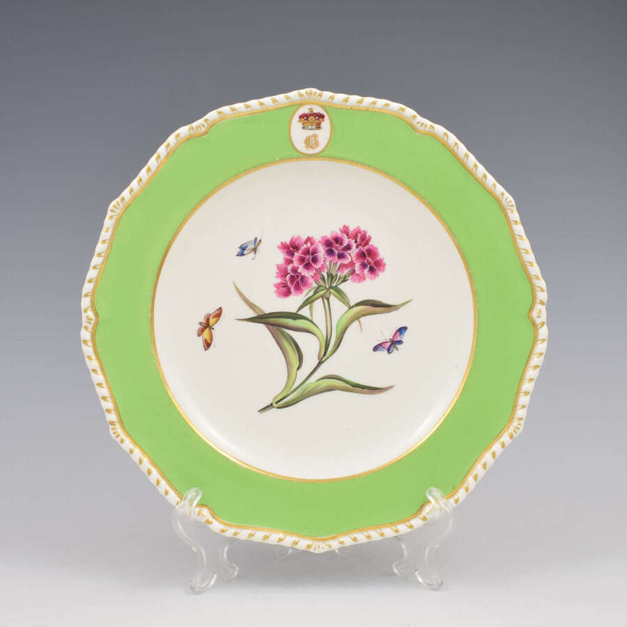 Fine Regency Bloor Derby Porcelain Marquess Armorial Botanical Dessert Plate Sweet William