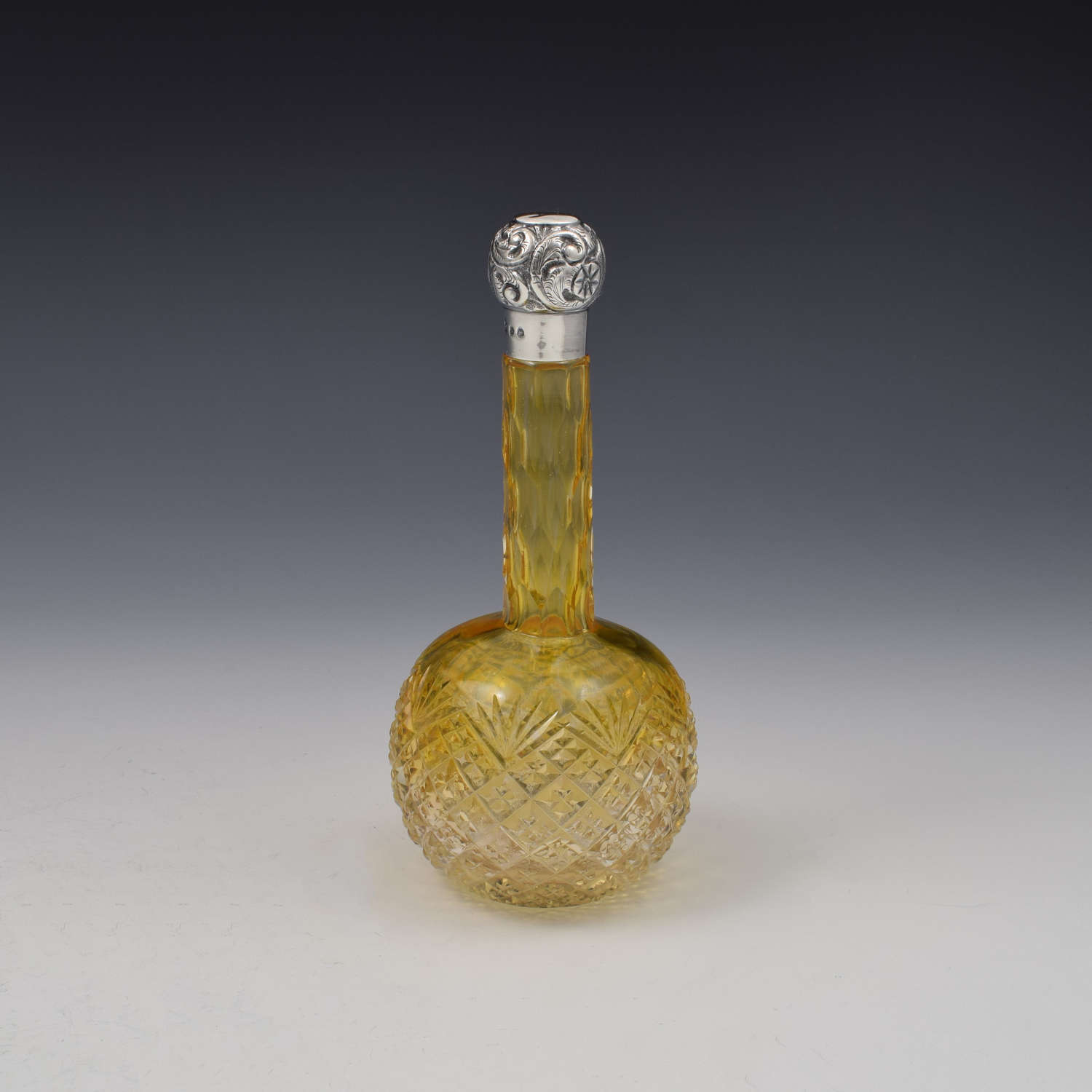 Victorian Silver & Amber Cut Glass Scent / Perfume Bottle