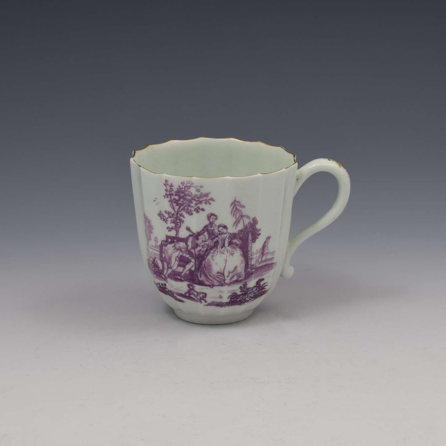 Rare Worcester Porcelain Large Lilac Printed L'Amour Fluted Coffee Cup