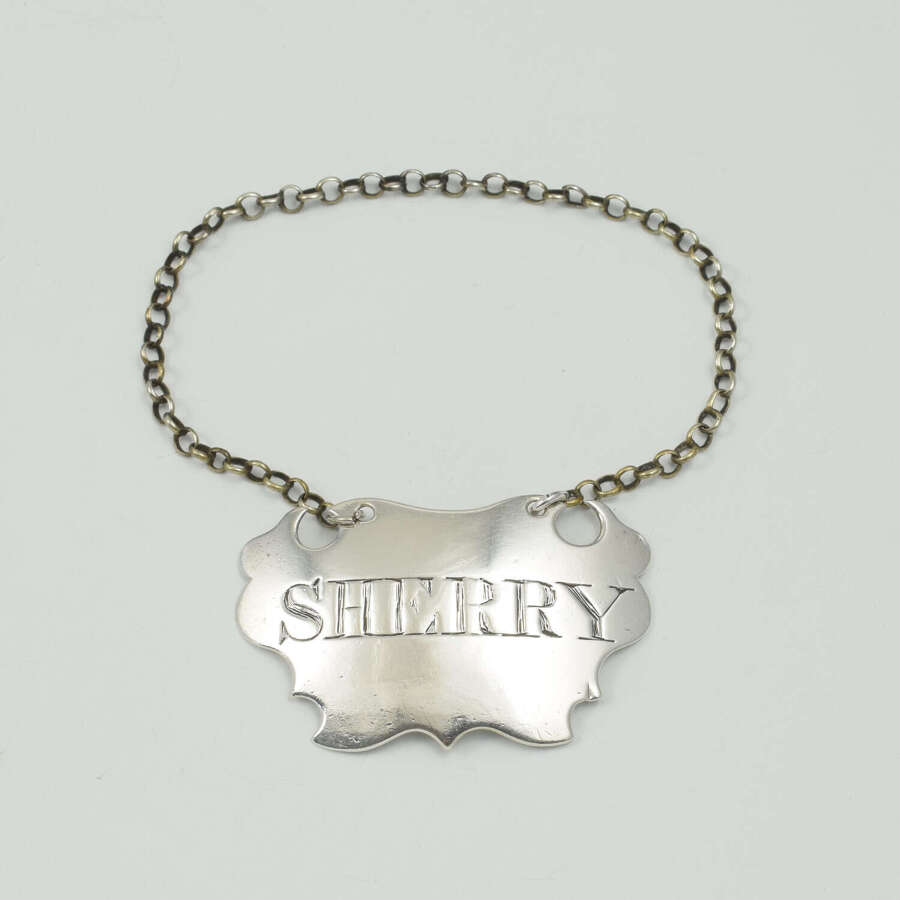 Fine Georgian Silver Escutcheon Shape Decanter Wine Label "Sherry" John Reily