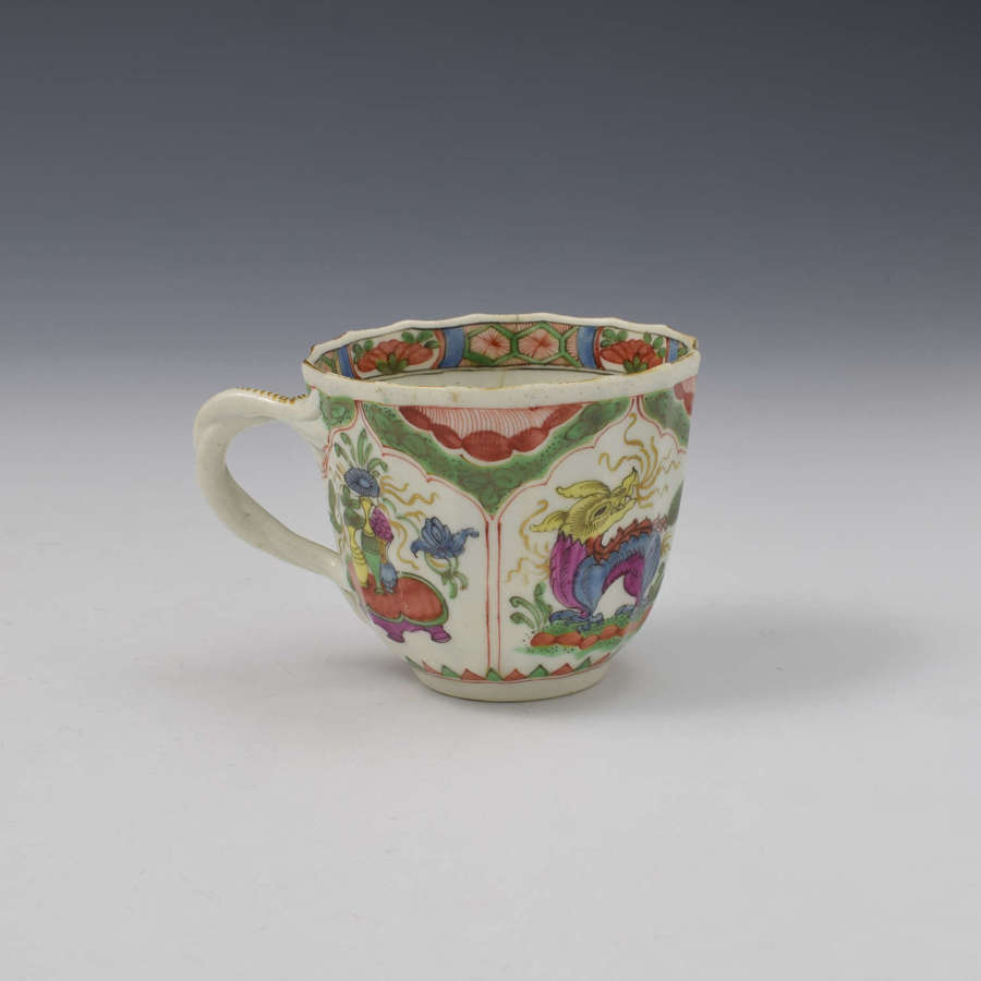 Worcester Porcelain Dragon In Compartments Fluted Coffee Cup c.1770