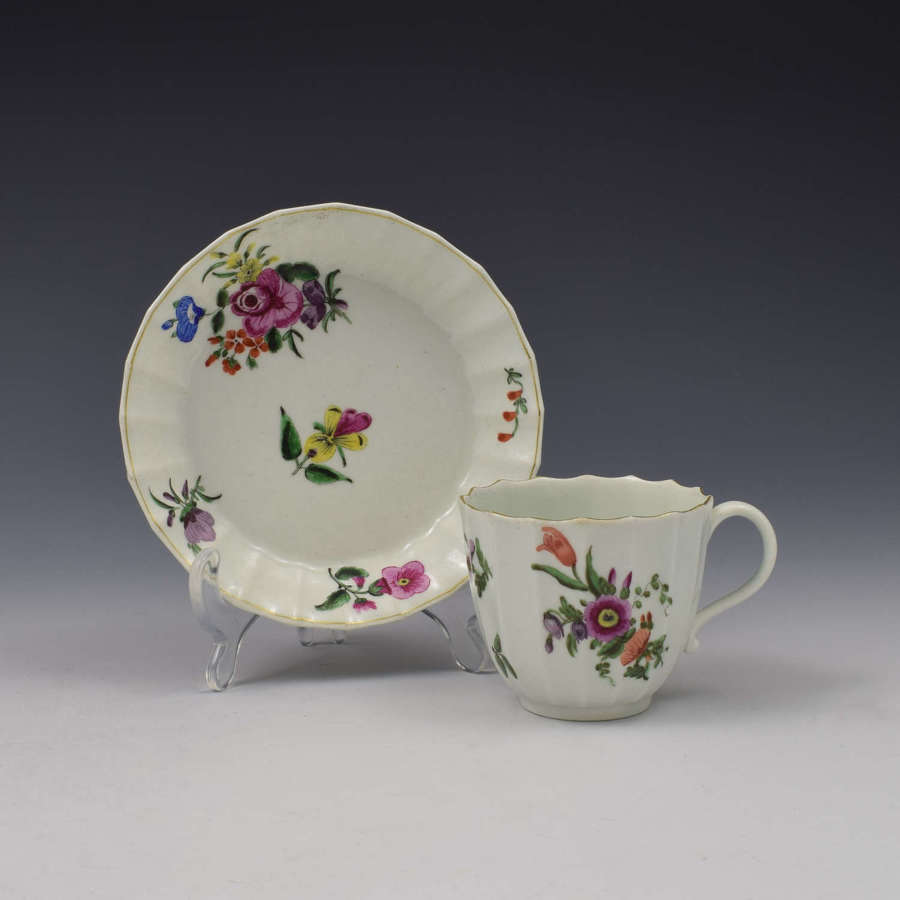 Worcester Porcelain Fluted Coffee Cup & Saucer c.1765
