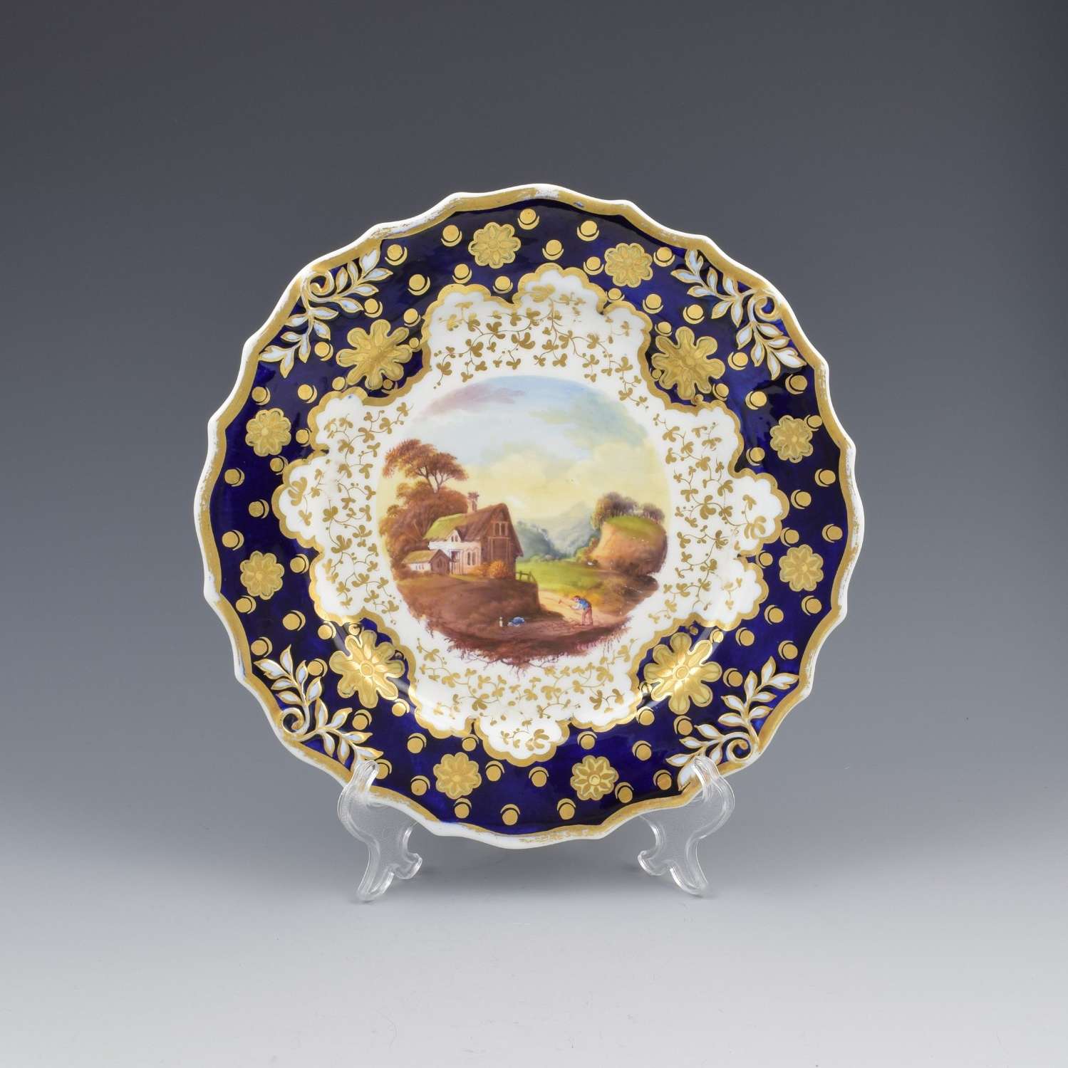 Regency Ridgway Porcelain Loop Sprigged Landscape Dessert Plate 941