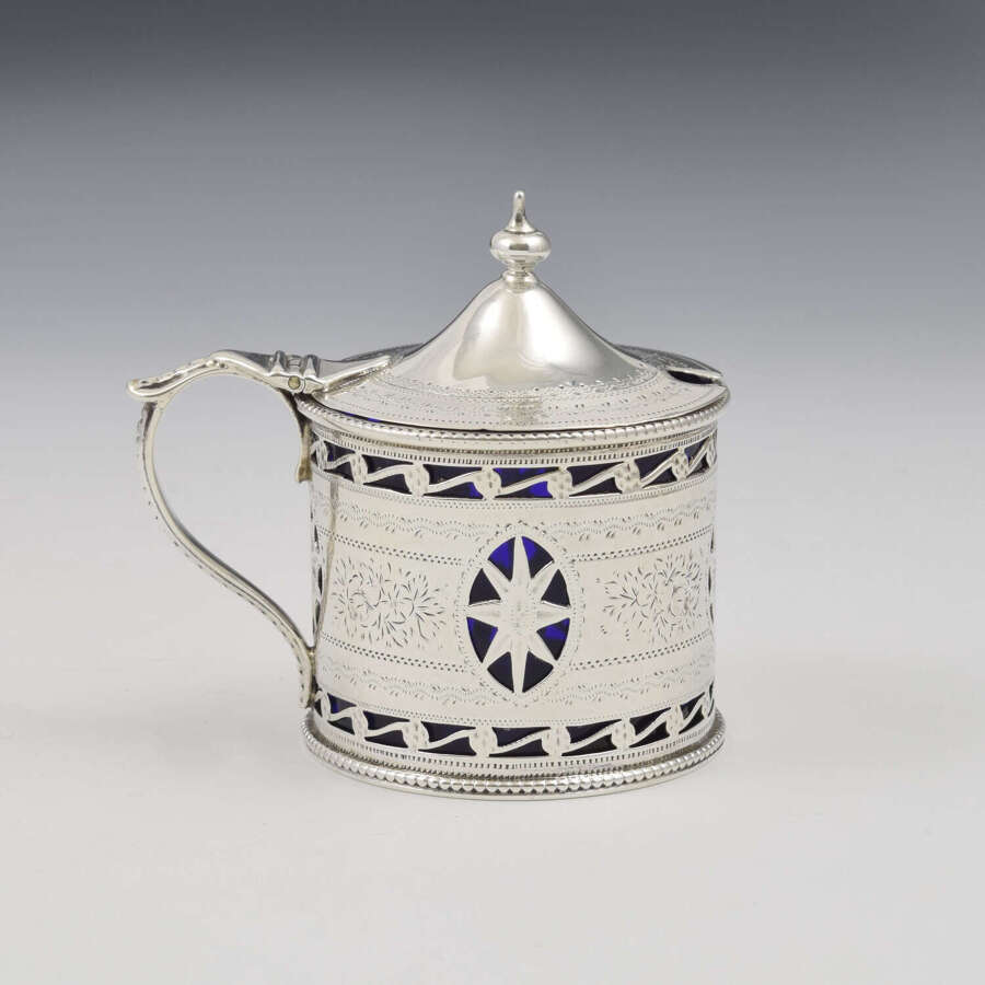 Pretty Victorian Pierced Silver Drum Mustard Pot Nathan & Hayes 1894