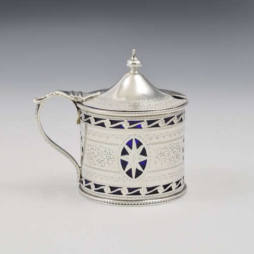 Pretty Victorian Pierced Silver Drum Mustard Pot Nathan & Hayes 1894