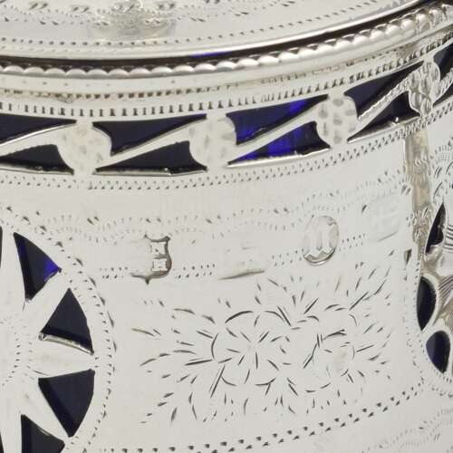 Pretty Victorian Pierced Silver Drum Mustard Pot Nathan & Hayes 1894