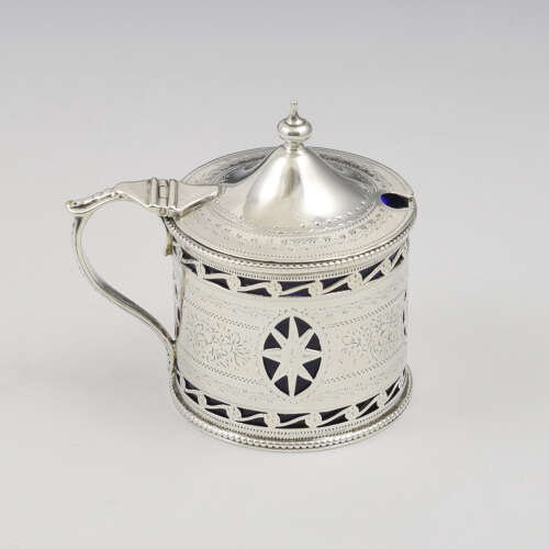 Pretty Victorian Pierced Silver Drum Mustard Pot Nathan & Hayes 1894