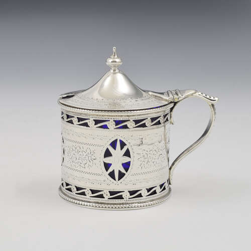Pretty Victorian Pierced Silver Drum Mustard Pot Nathan & Hayes 1894