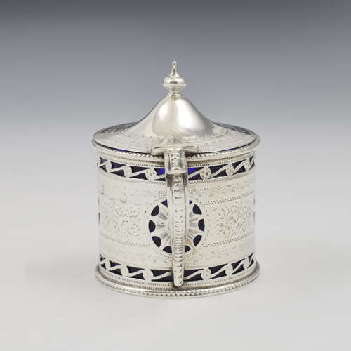 Pretty Victorian Pierced Silver Drum Mustard Pot Nathan & Hayes 1894