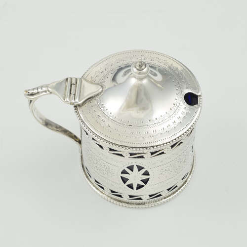 Pretty Victorian Pierced Silver Drum Mustard Pot Nathan & Hayes 1894