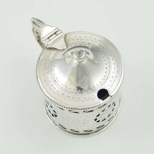 Pretty Victorian Pierced Silver Drum Mustard Pot Nathan & Hayes 1894