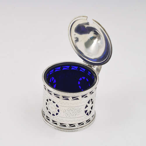 Pretty Victorian Pierced Silver Drum Mustard Pot Nathan & Hayes 1894