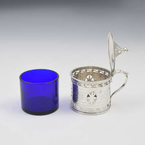 Pretty Victorian Pierced Silver Drum Mustard Pot Nathan & Hayes 1894