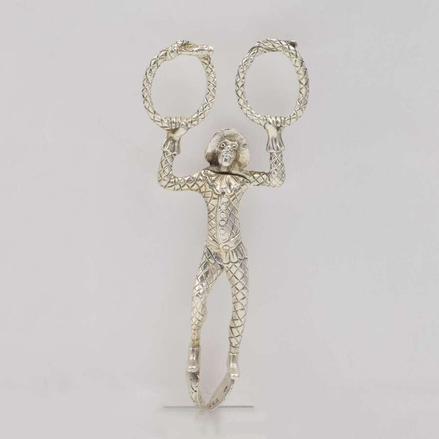 Rare George IV English Novelty Silver Harlequin Monkey Sugar Tongs c.1830 Dee & Fargus