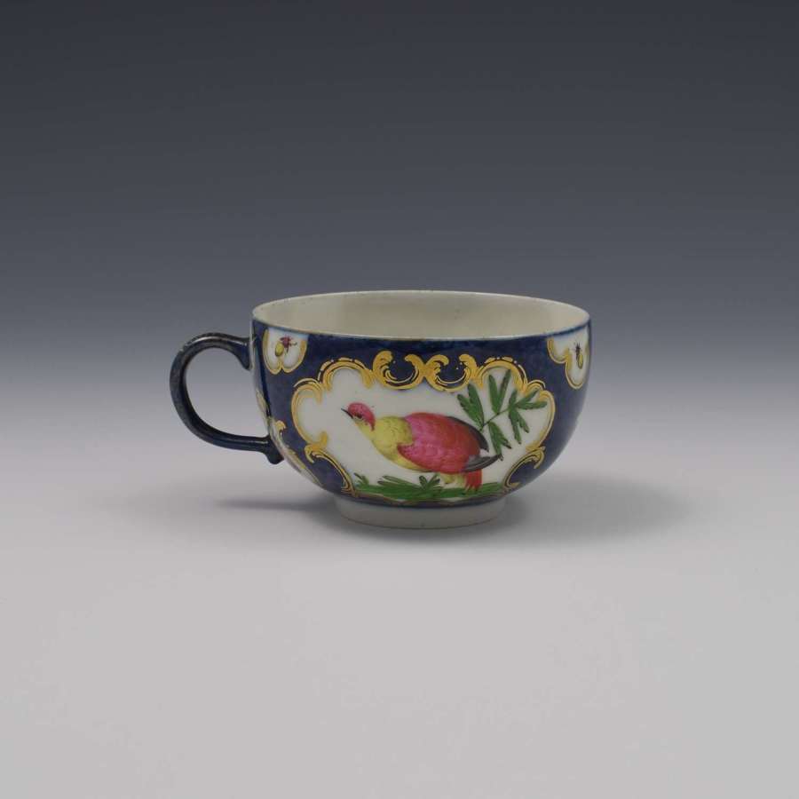 First Period Worcester Porcelain Blue Scale & Fancy Bird Tea Cup