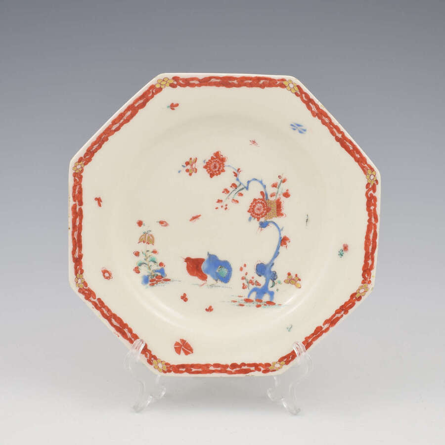 Fabulous Bow Porcelain Octagonal Plate Kakiemon Two Quail / Partridge Pattern c.1755