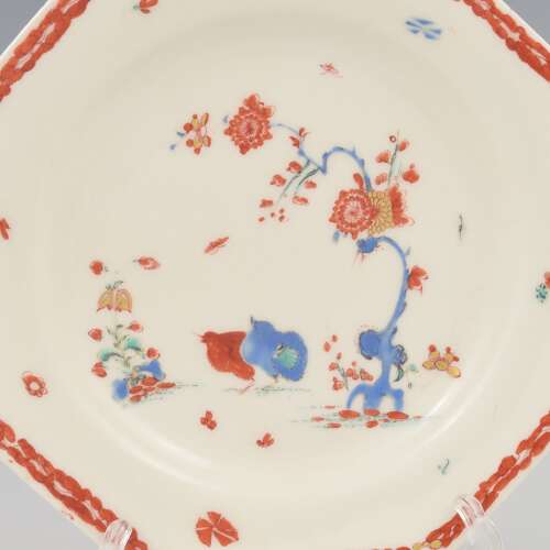 Fabulous Bow Porcelain Octagonal Plate Kakiemon Two Quail / Partridge Pattern c.1755