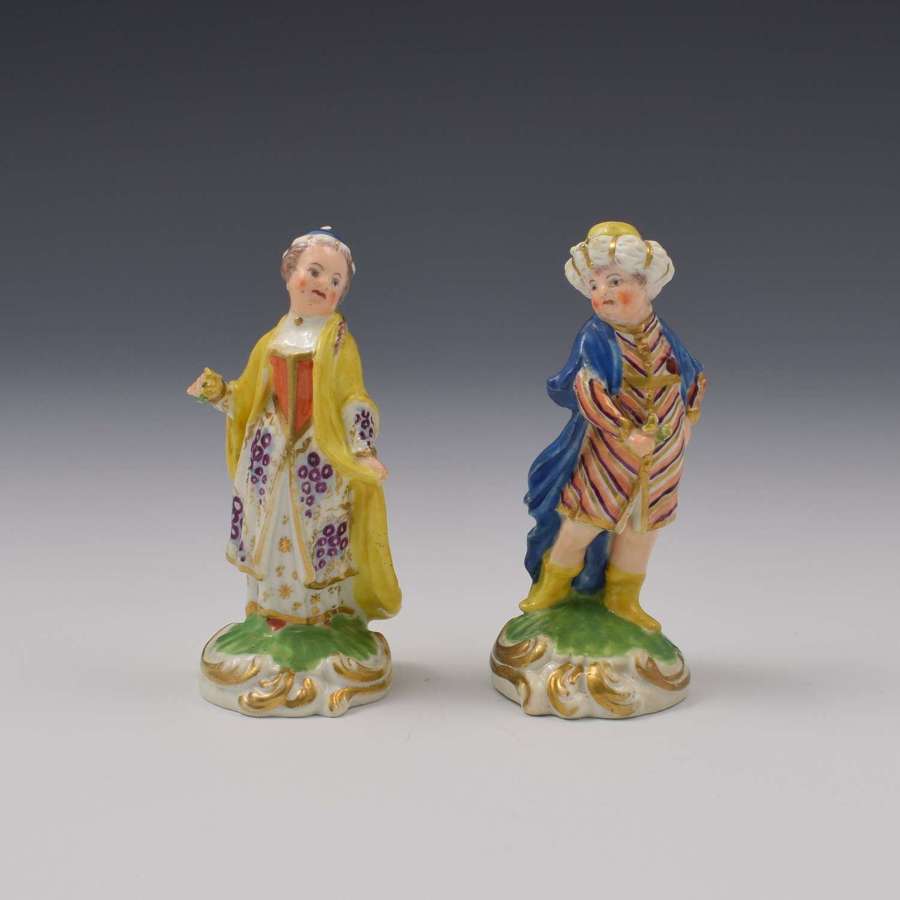 Pair Derby Porcelain Figures Small Turks c.1815