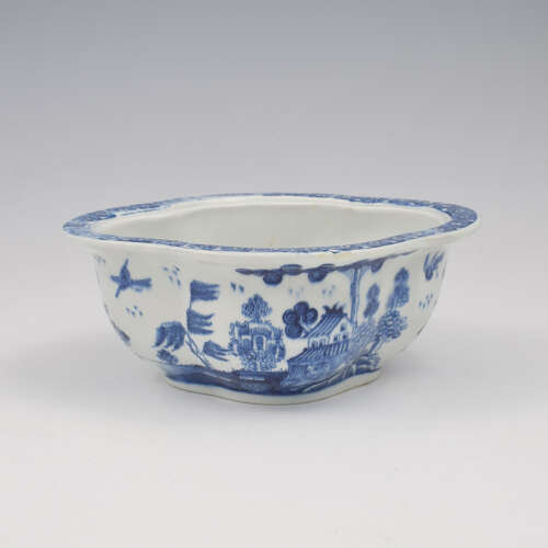 Superb Derby Porcelain Blue & White Quatrefoil Sauce Tureen & Cover c.1768